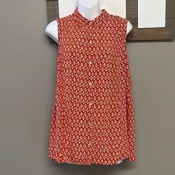 J. Jill Sleeveless Orange Red Abstract Design Rayon Button Down A-line Top-Small - Picture 1 of 16